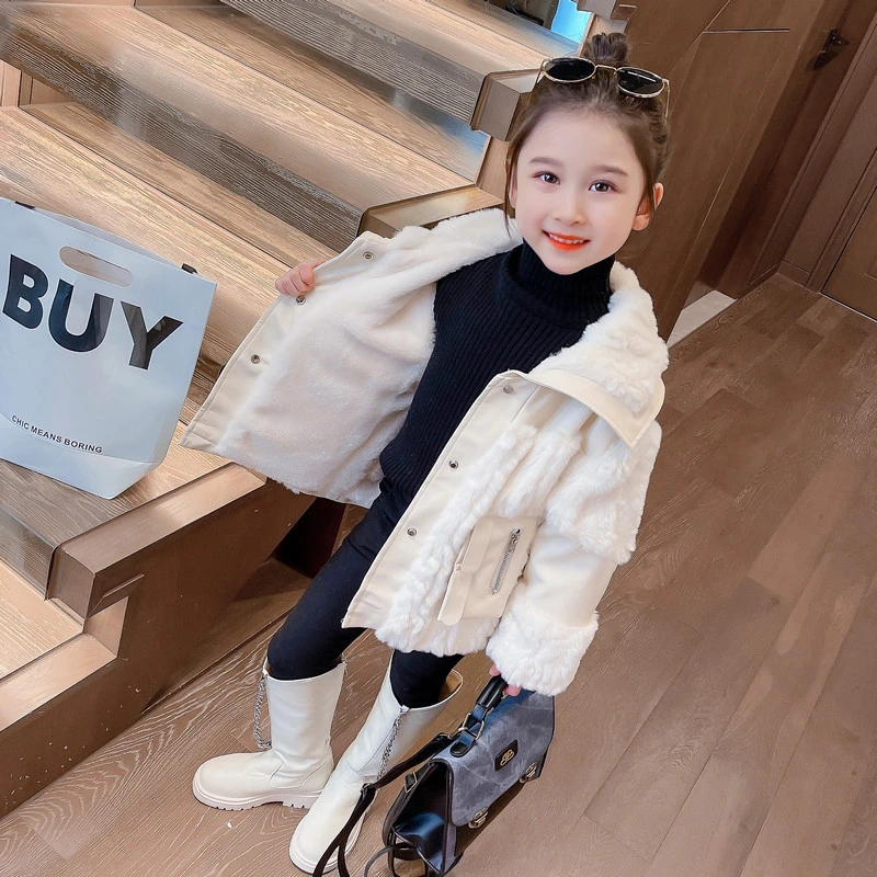 女童仿皮草外套2023秋冬新款冬季洋气宝宝加绒加厚冬装儿童毛毛衣