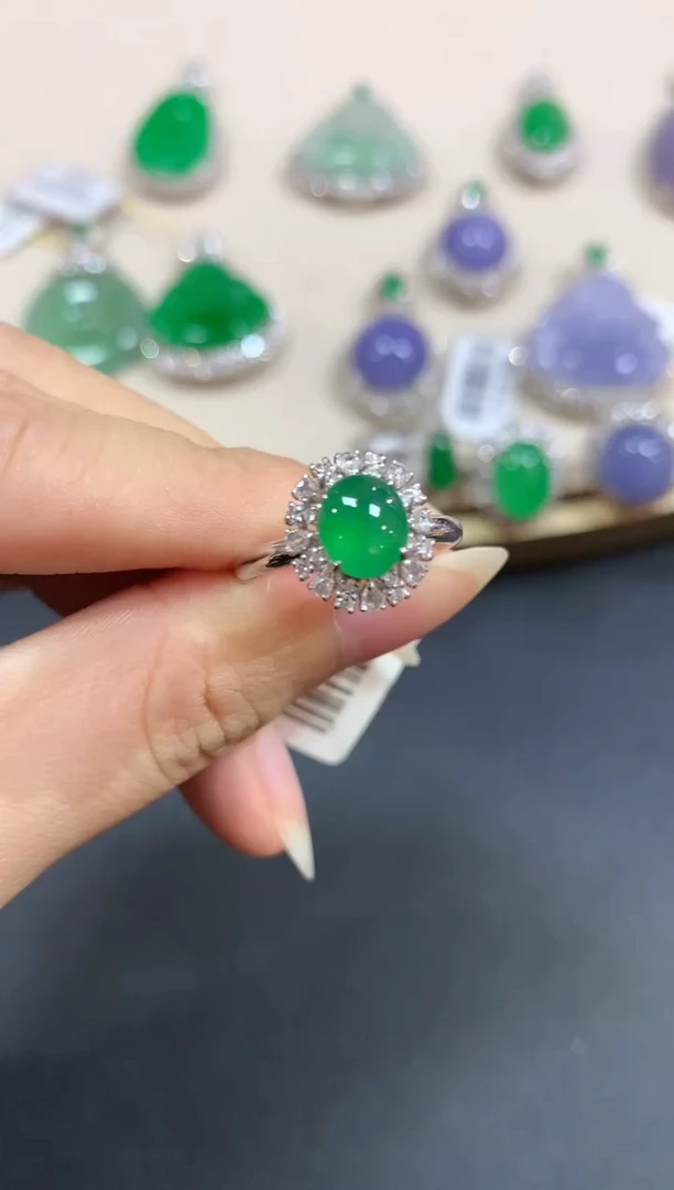 【闪购商品】翡翠戒指18K金镶嵌蛋面S266|15800+0