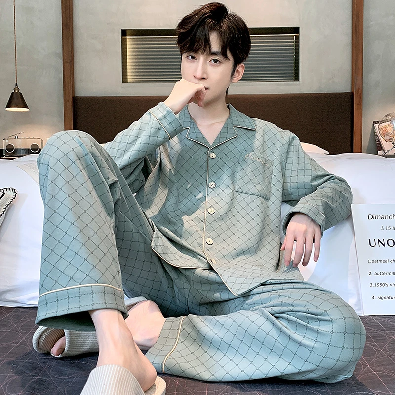 新款睡衣男士大码宽松秋冬男士居家服春秋款棉长袖睡衣休闲套装