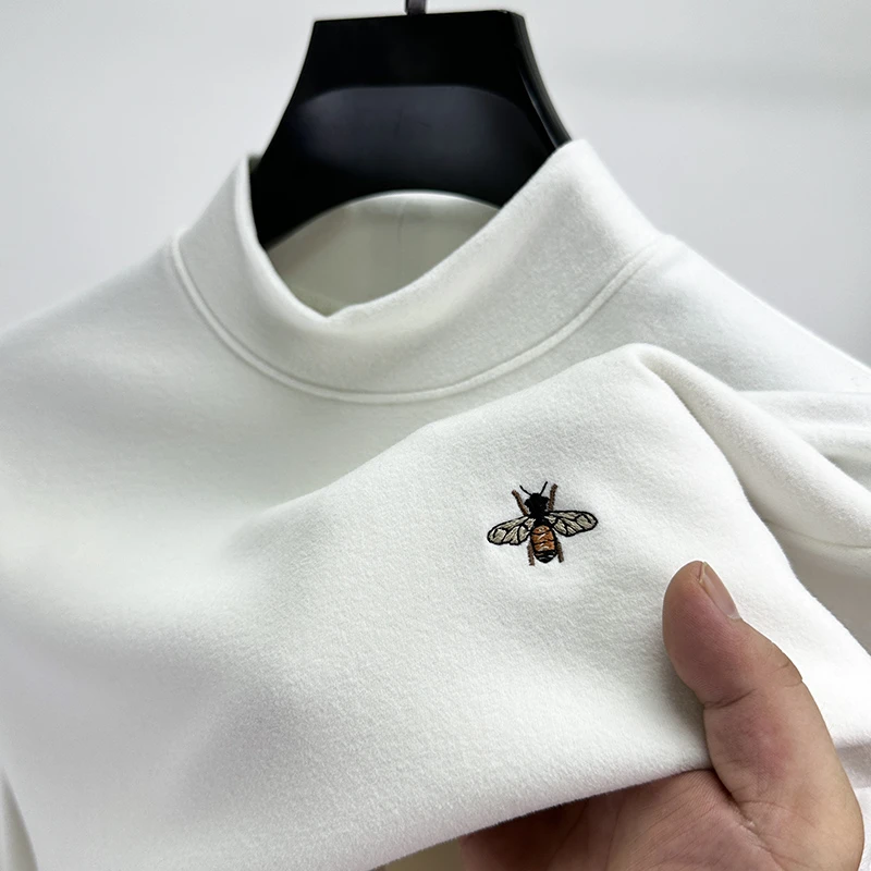 德绒半高领修身打底衫男秋冬男装双面绒长袖T恤内搭磨毛中领卫衣