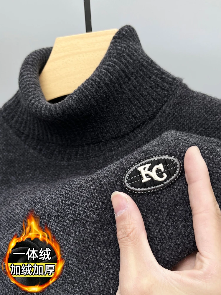 2023新款冬爆款雪尼尔高领毛衣男士加绒加厚一体绒针织保暖打底衫