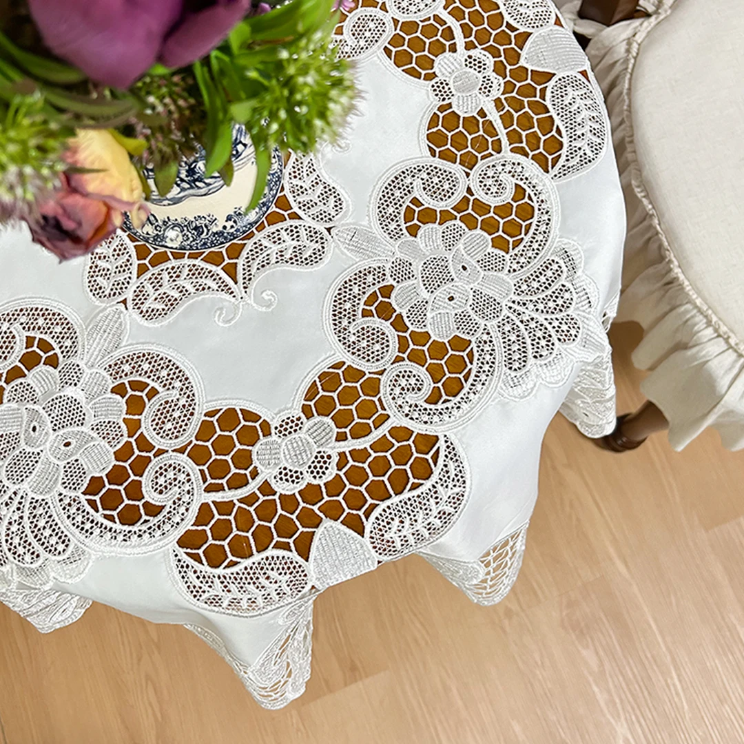 85方法式盖布白色蕾丝沙发盖背巾