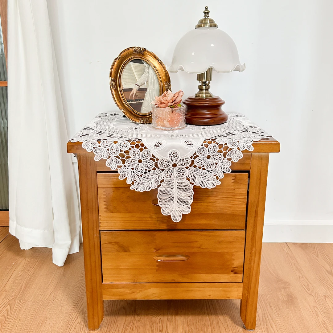60方白色蕾丝桌布床头柜盖布饮水机防尘布