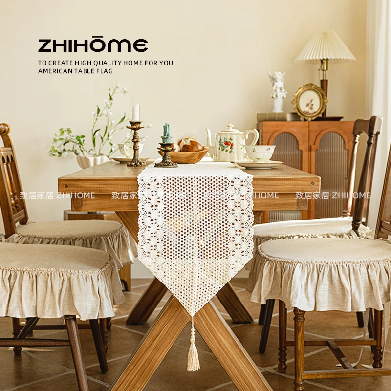 复古美式钩针桌旗蕾丝镂空盖巾纯棉桌布茶几电视柜鞋柜百搭盖布