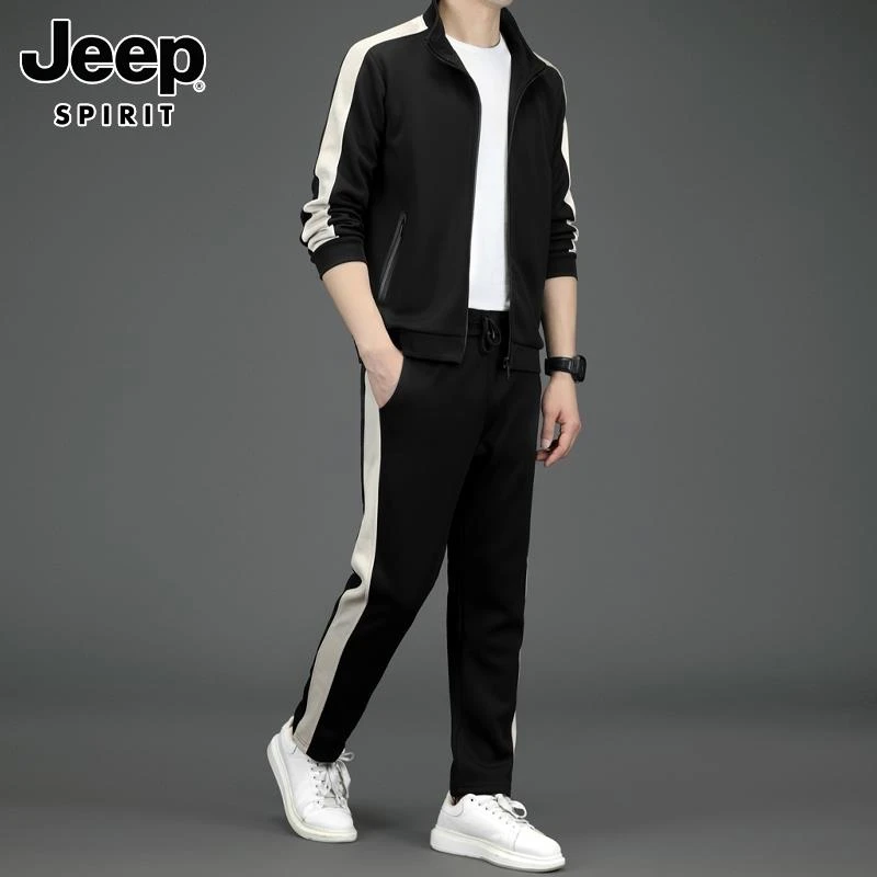Jeep吉普长袖套装男士春季新款开衫卫衣搭配直筒休闲运动裤两件套