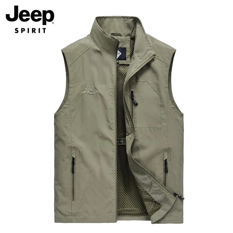 Jeep吉普背心男士春秋季新款休闲宽松多口袋马夹坎肩大码马甲外套