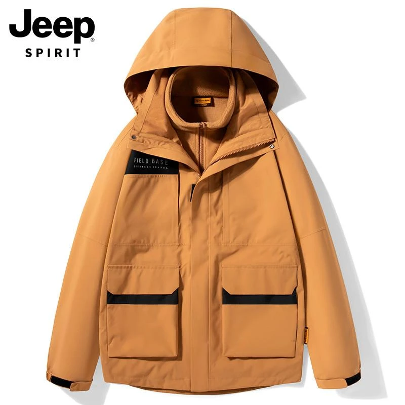 Jeep吉普冲锋衣男士冬季三合一户外工装上衣加厚摇粒绒夹克外套男