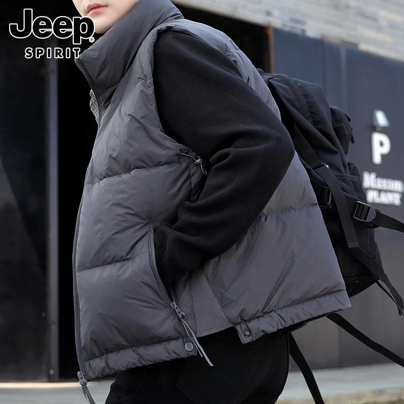 Jeep吉普羽绒马甲男士冬季立领坎肩背心加厚保暖灰鸭绒无袖外套男
