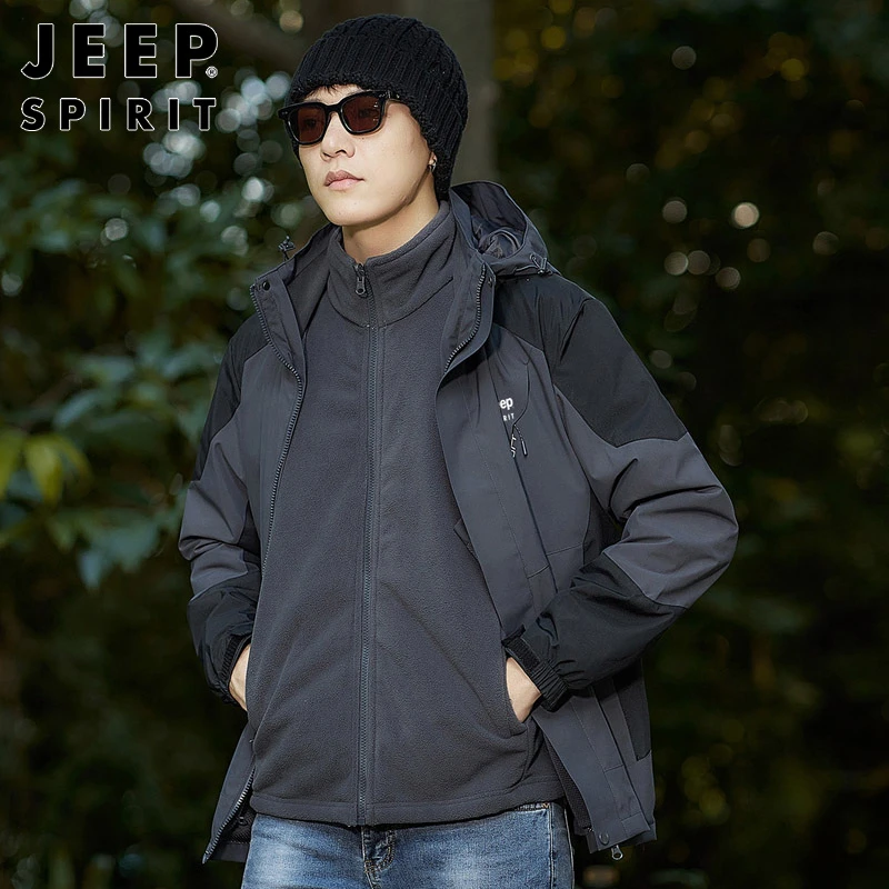 Jeep吉普三合一冲锋衣男女款秋冬季加绒加厚可拆卸内胆夹克外套男