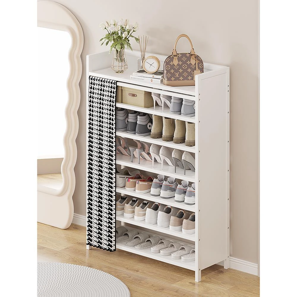 鞋架子家用门口白色收纳免安装鞋柜多层防尘家用实木分层隔板宿舍