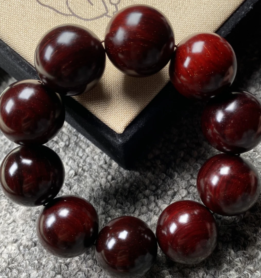 正宗精品印度小叶紫檀2.5酒红泥料多金星高油密檀香紫檀盘完送礼