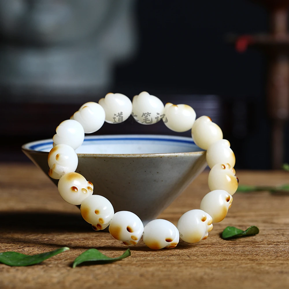 道木文玩 甄选白玉菩提手串猫爪单圈手串立体天然手工绿色