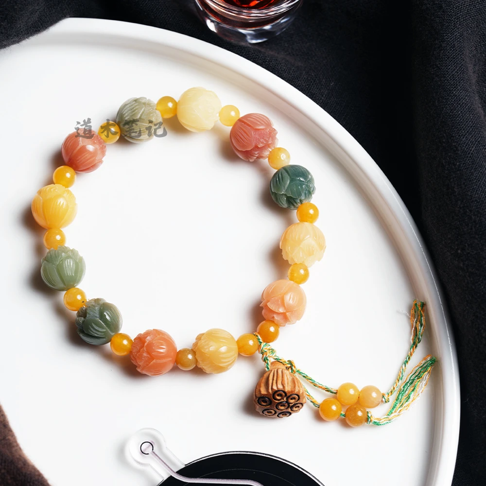 道木文玩 菩提渐变单圈莲花雕刻 绿