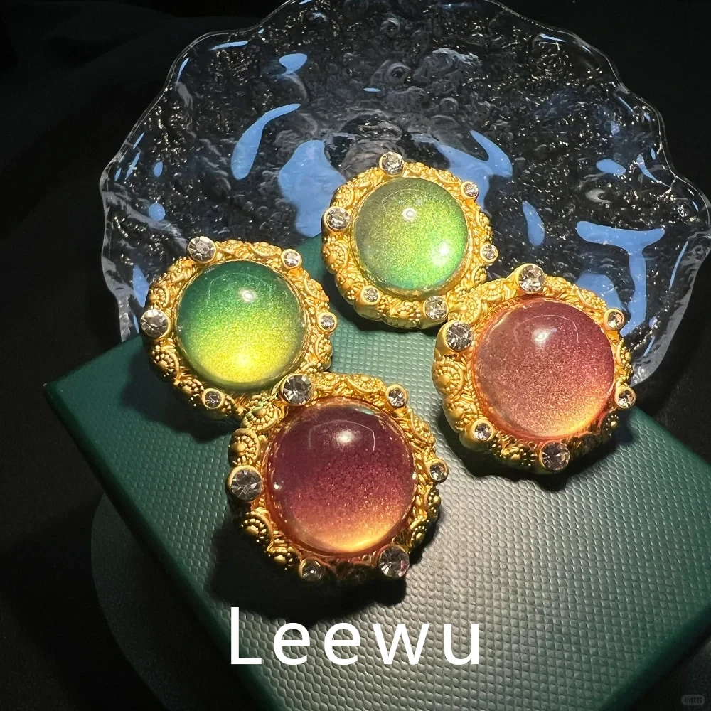 铜合金耳饰 LEEWU里物【中古复古圆形】手工轻奢小众重工镶嵌耳环