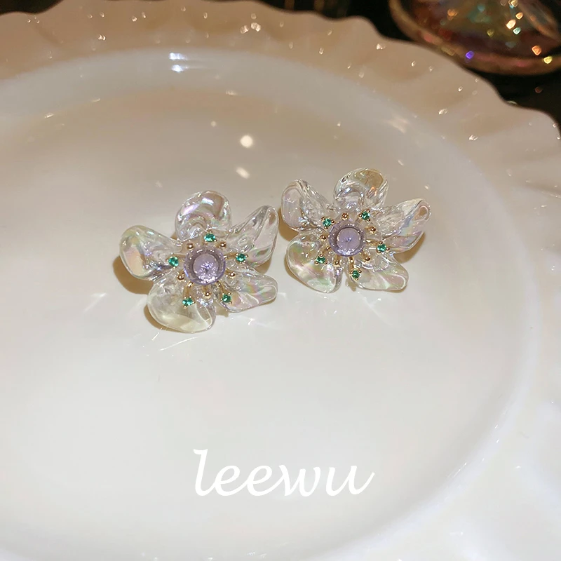 非金属树脂耳饰 LEEWU里物【透明炫彩花朵】气质百搭超仙甜美耳环