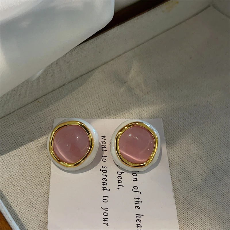 铜合金珐琅耳饰 蜜桃粉某猫某眼气质时尚百搭少女复古小众简约