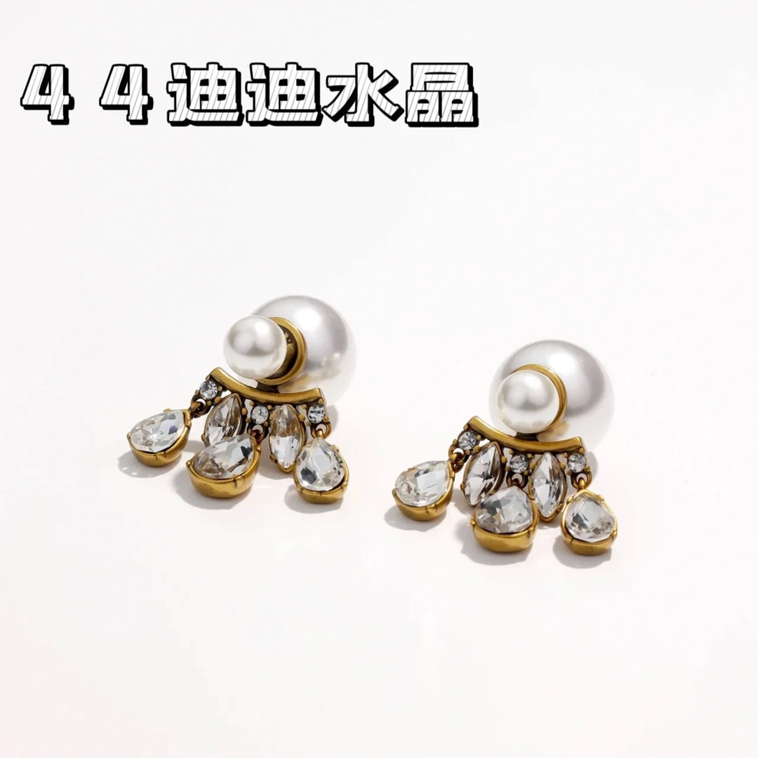 铜合金耳饰 【迪迪晶晶】气质轻奢时尚前后款耳环镶嵌简约白色优雅