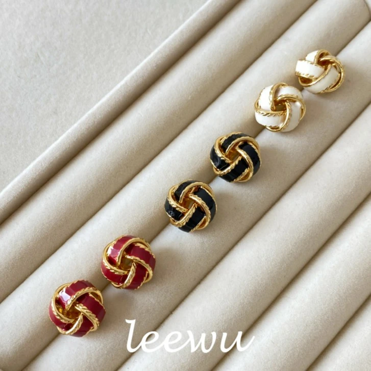 铜合金珐琅耳饰 【珐琅同心结】雅丹红色同心结耳钉气质高级感秋冬