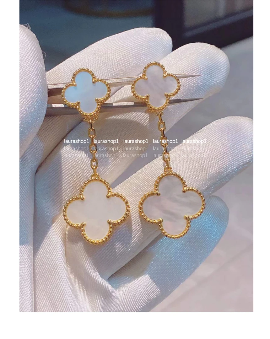 铜合金耳饰 【法式四叶花耳坠】轻奢时尚耳环白色两戴简约经典气质