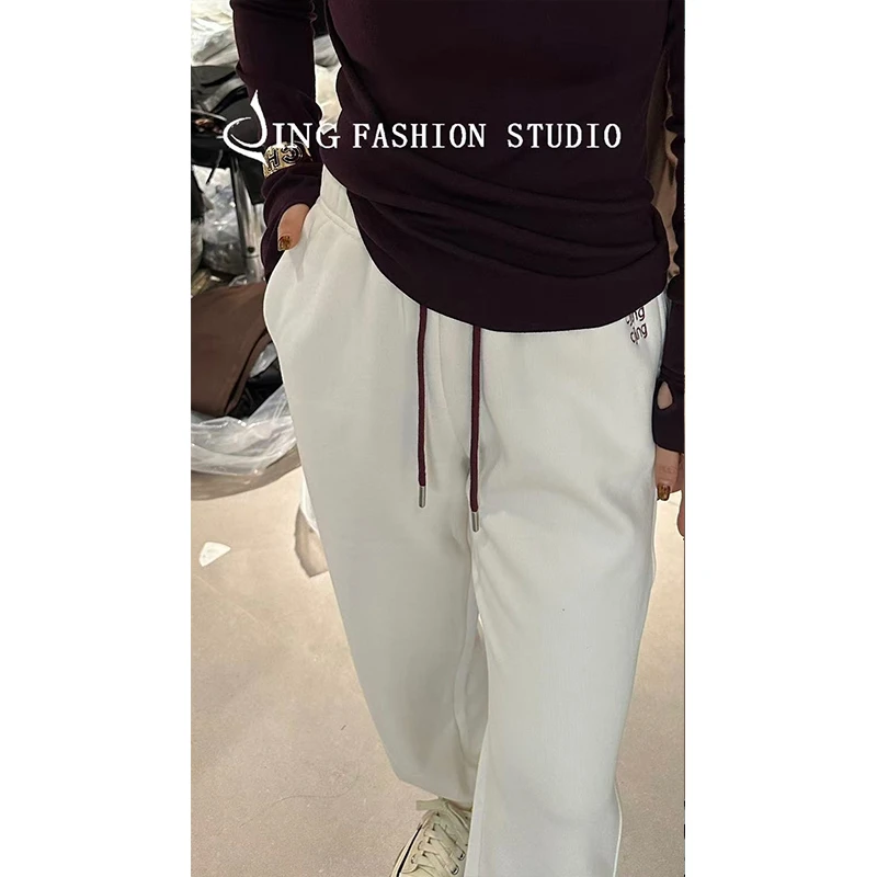 JING2024冬季新款3270抽绳松紧高腰卫裤女裤加绒束脚裤时尚长裤