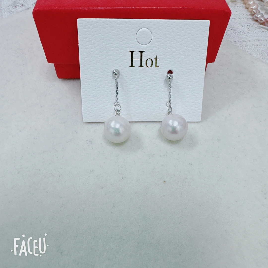 天然淡水珍珠A999#10-11m大风吹925银白珠耳环百搭