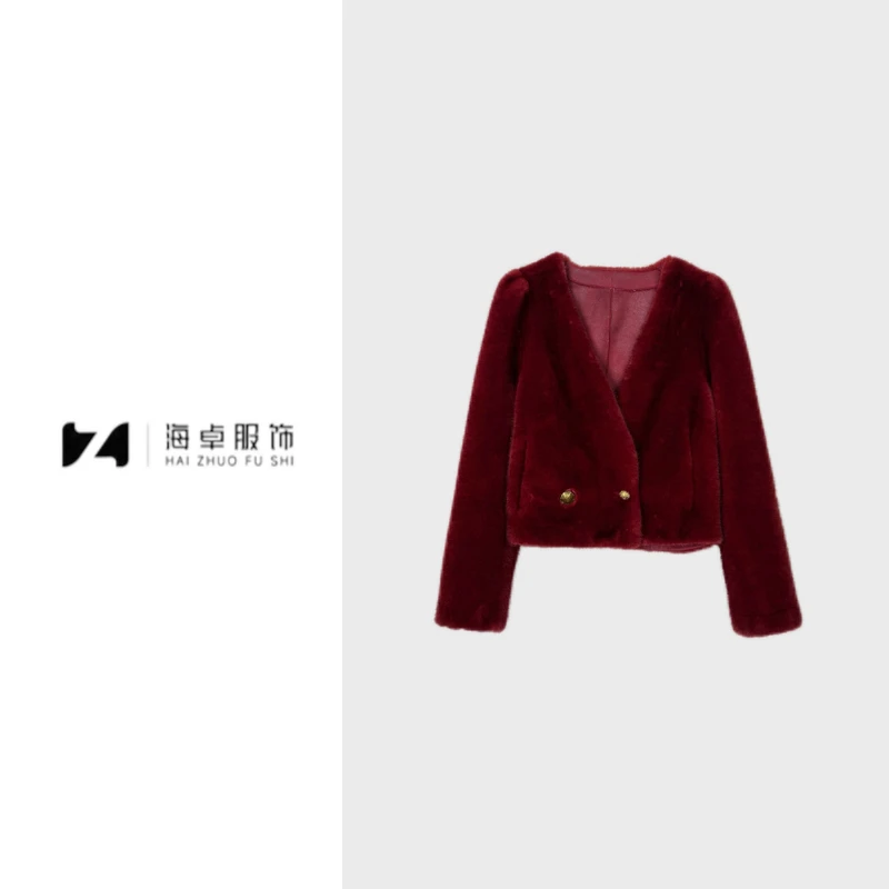 海卓【现货】冬新款设计感时尚百搭宽松显瘦毛一体短款外套女88367
