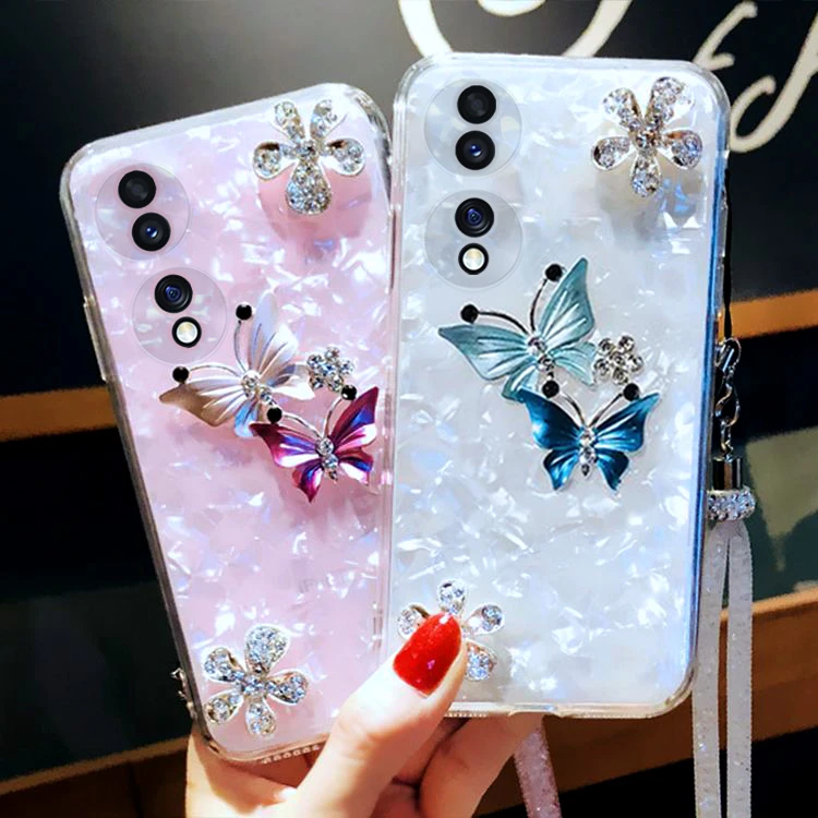 华为荣耀70系列手机壳荣耀80创意蝴蝶荣耀70pro时尚包边手机壳