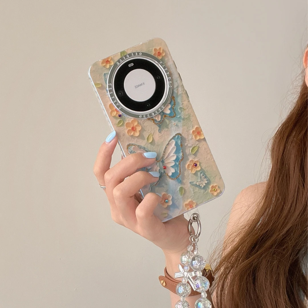 适用华为mate60pro手机壳mate60唯美mate50pro蝴蝶时尚手链防摔壳