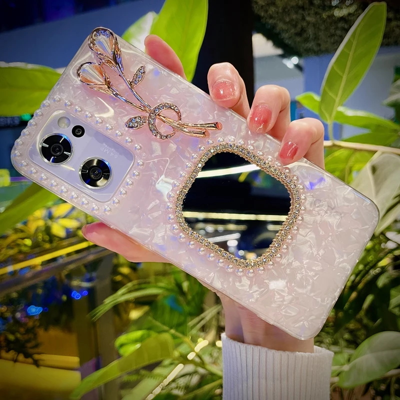 OPPO Reno7手机套女款reno5/7pro补妆镜reno6pro彩纹带镜防摔壳