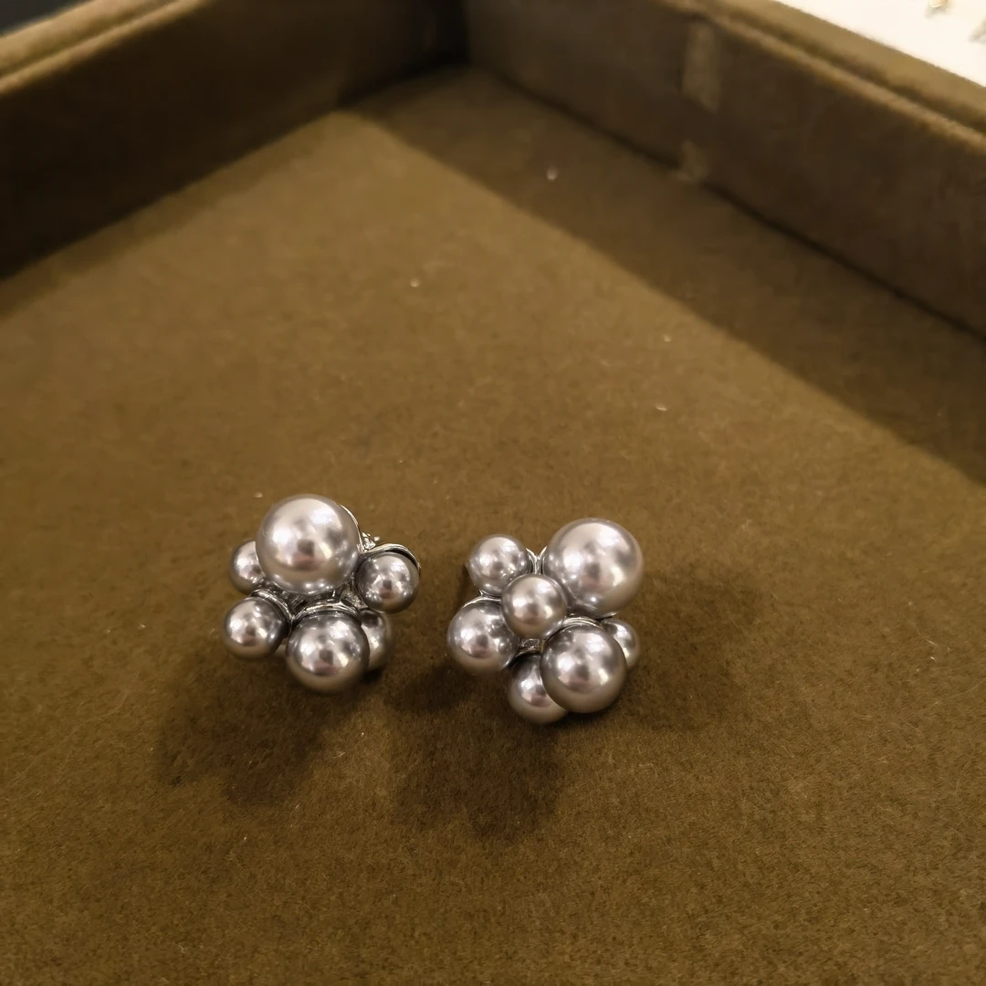铜合金耳饰 多颗贝珠堆积造型耳钉手工百搭