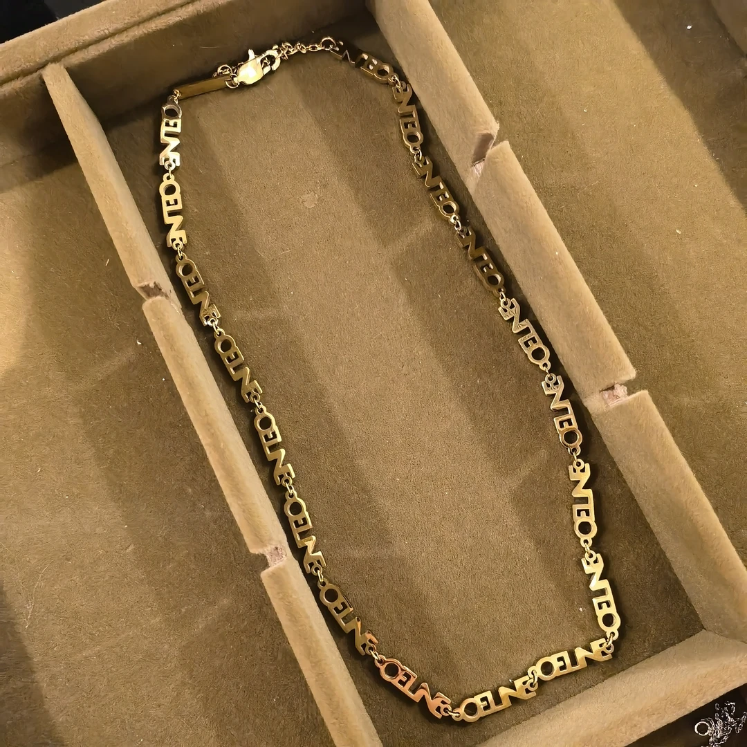 铜合金项链 金色字母潮流项链金色