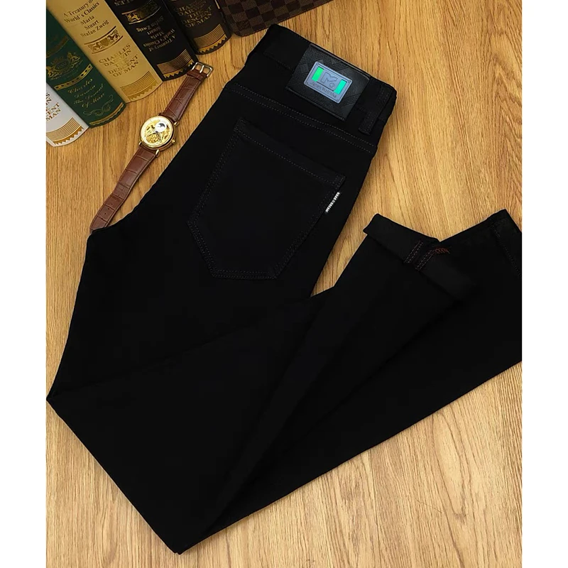 2024秋冬新款黑色牛仔裤男潮流时尚弹力修身小直筒男士长裤9883