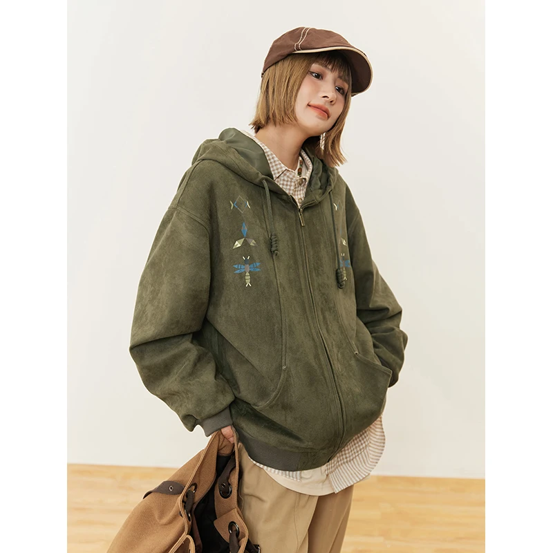 hothorse/火山马WT08040 复古印花美式宽松连帽外套休闲外套情侣