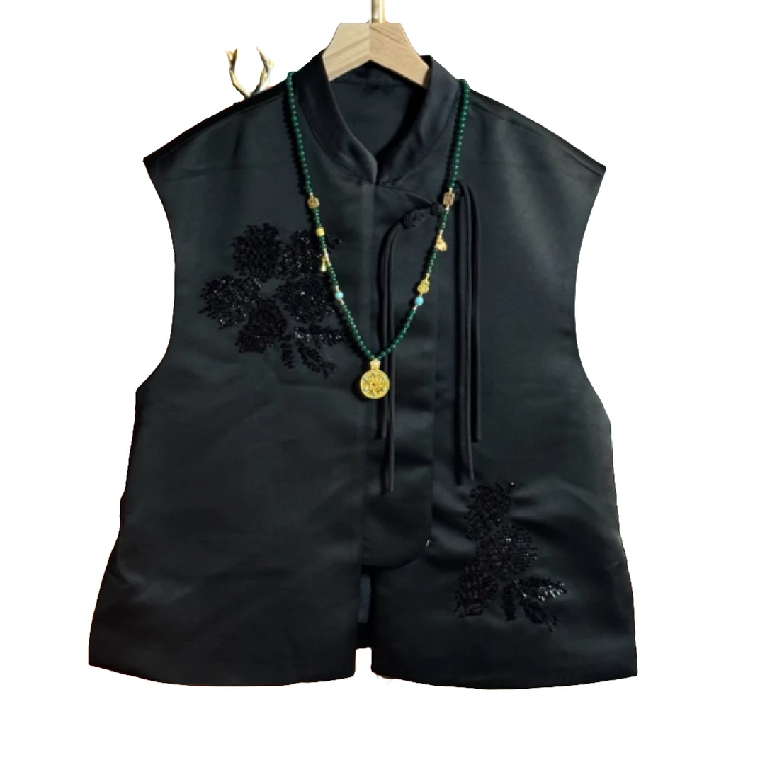 中式国风时尚黑色马夹休闲日常穿搭