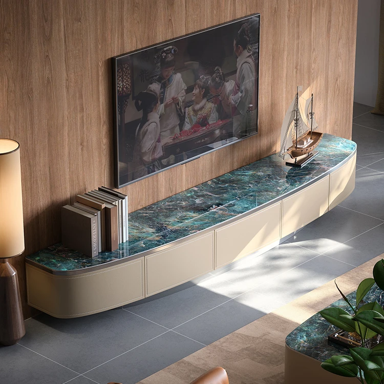 意式轻奢现代电视柜高端别墅客厅家用新款创意极简马鞍皮电视柜