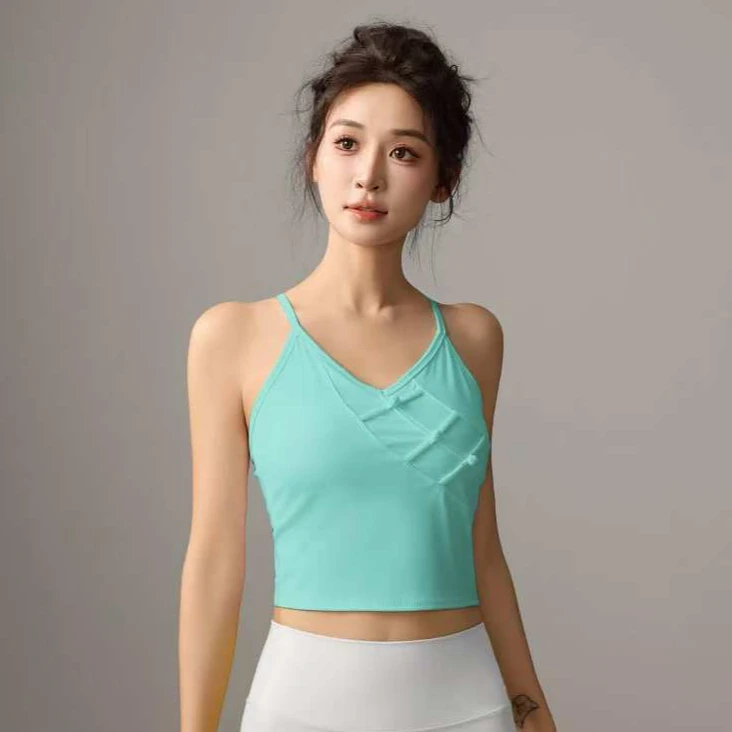 国风精致简约V领盘扣莱卡裸感背心732