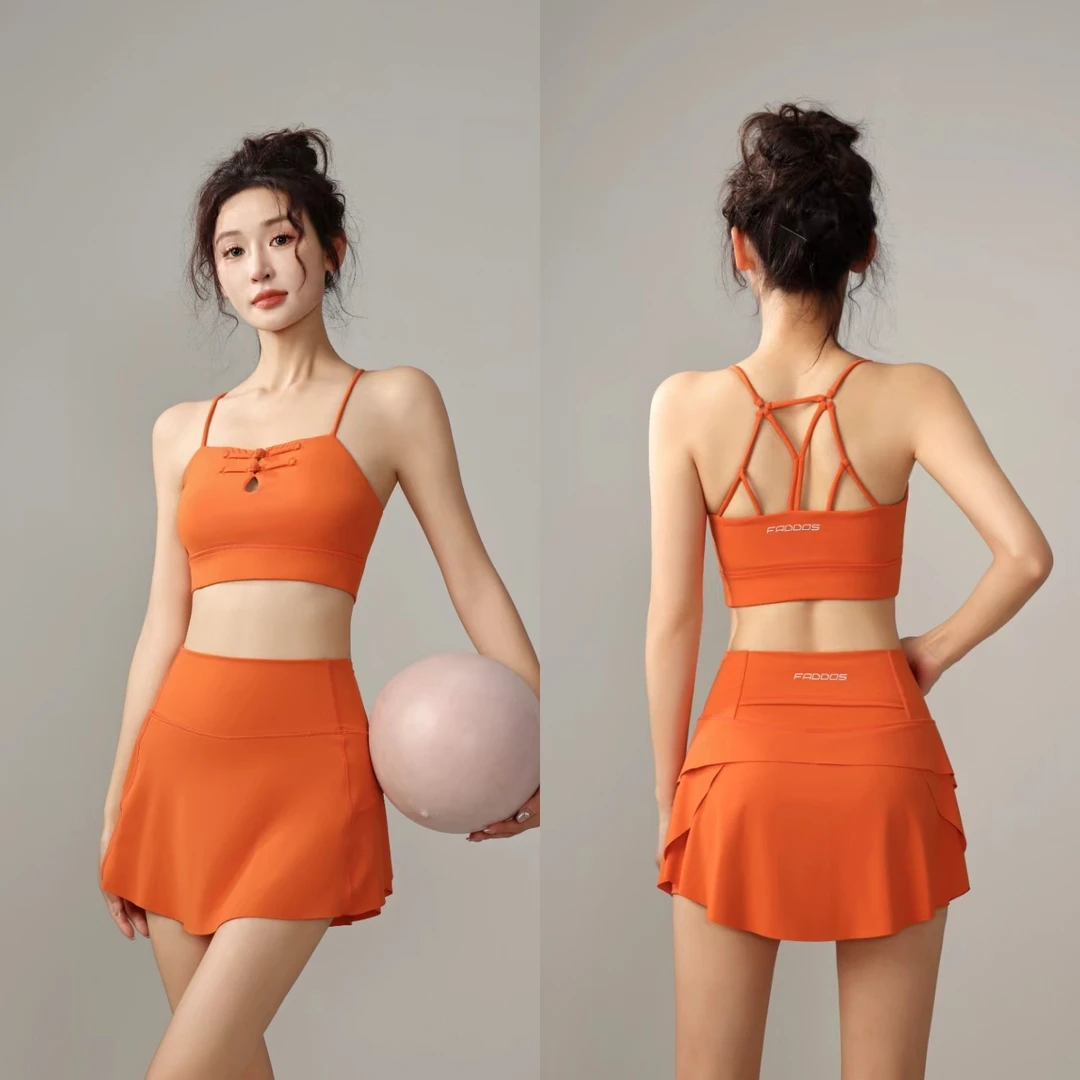 国风设计感镂空小心机运动瑜伽短裙套装717