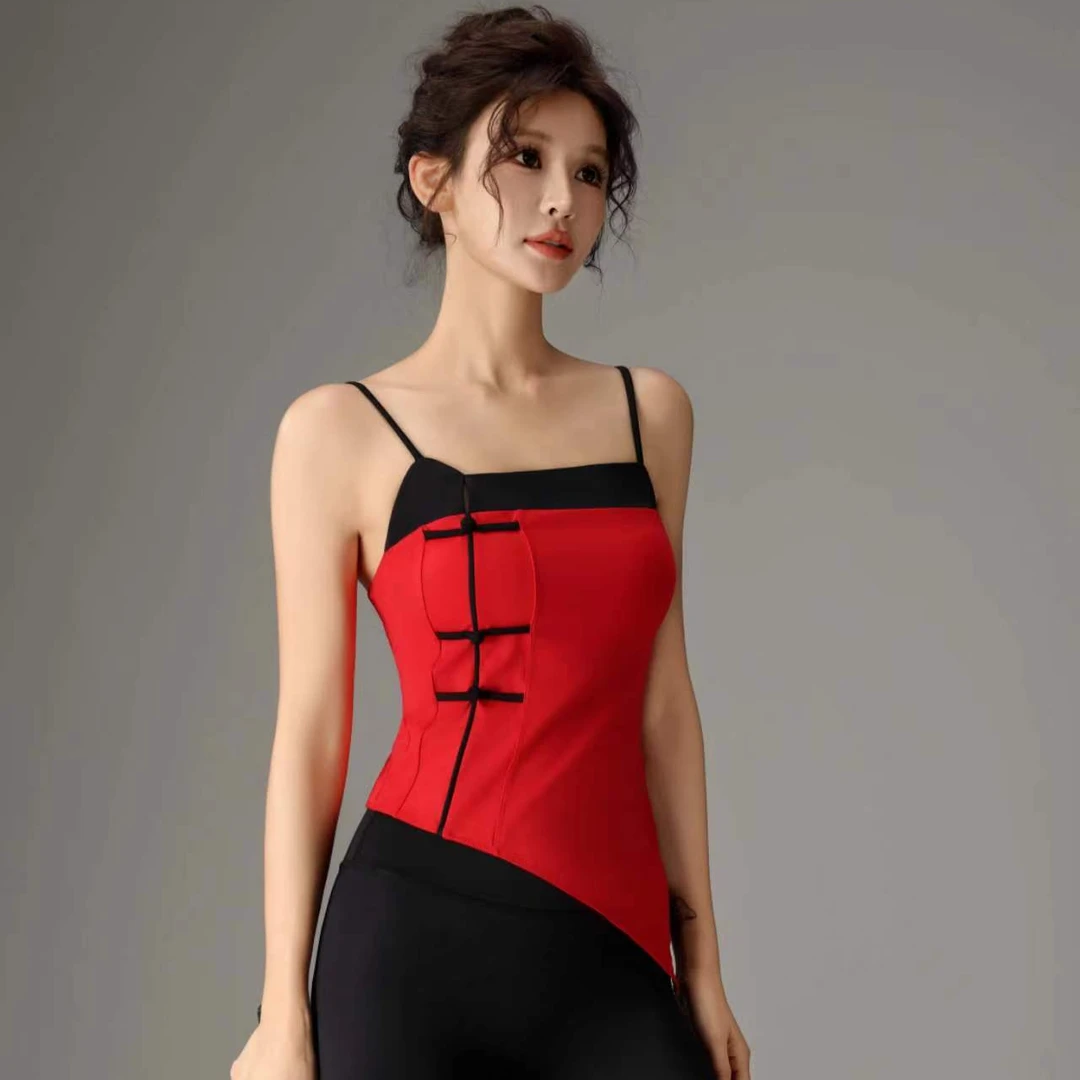 时尚修腰开叉拼色国风精致款遮肉显瘦运动背心726瑜伽服上衣