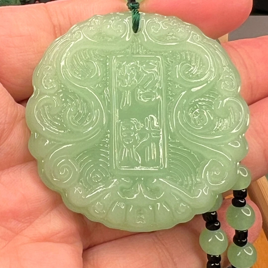 L L浅绿色zhao财纳福双面满工男女吊坠