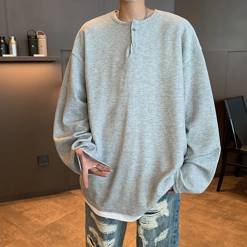 秋季小众高级感cleanfit百搭美式卫衣假两件Polo衫长袖t恤上衣