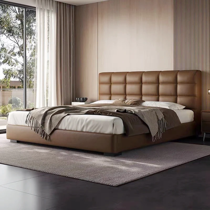 意式极简劳伦斯真皮床现代简约双人主卧大床轻奢高端大气别墅婚床