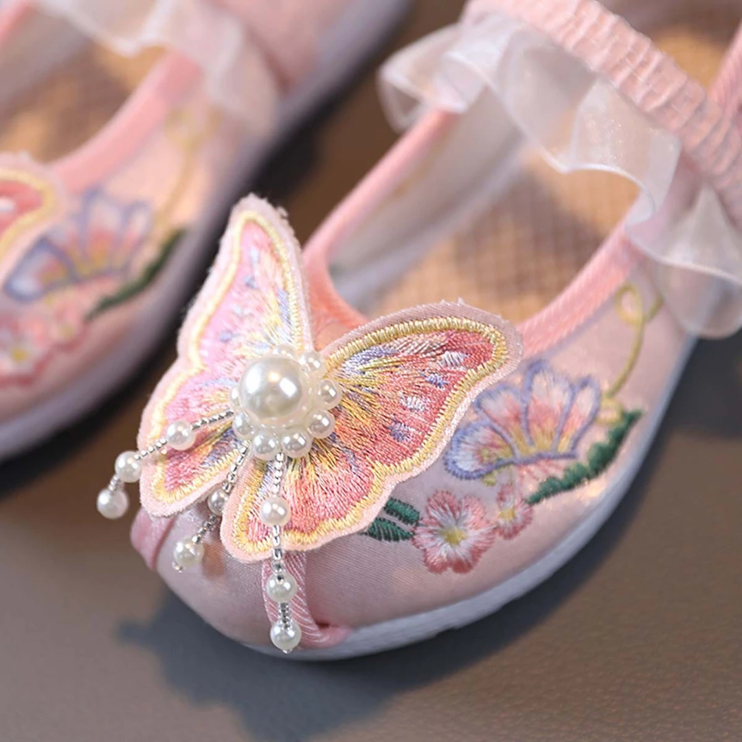FY0002【桃花坞】女童宝宝春秋款童鞋平跟平底蝴蝶鞋刺绣薄款汉服