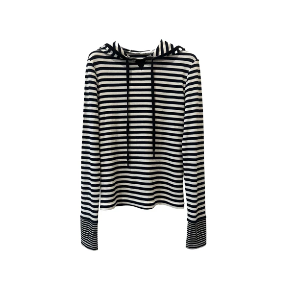 藏青条纹连帽针织衫 CL2019