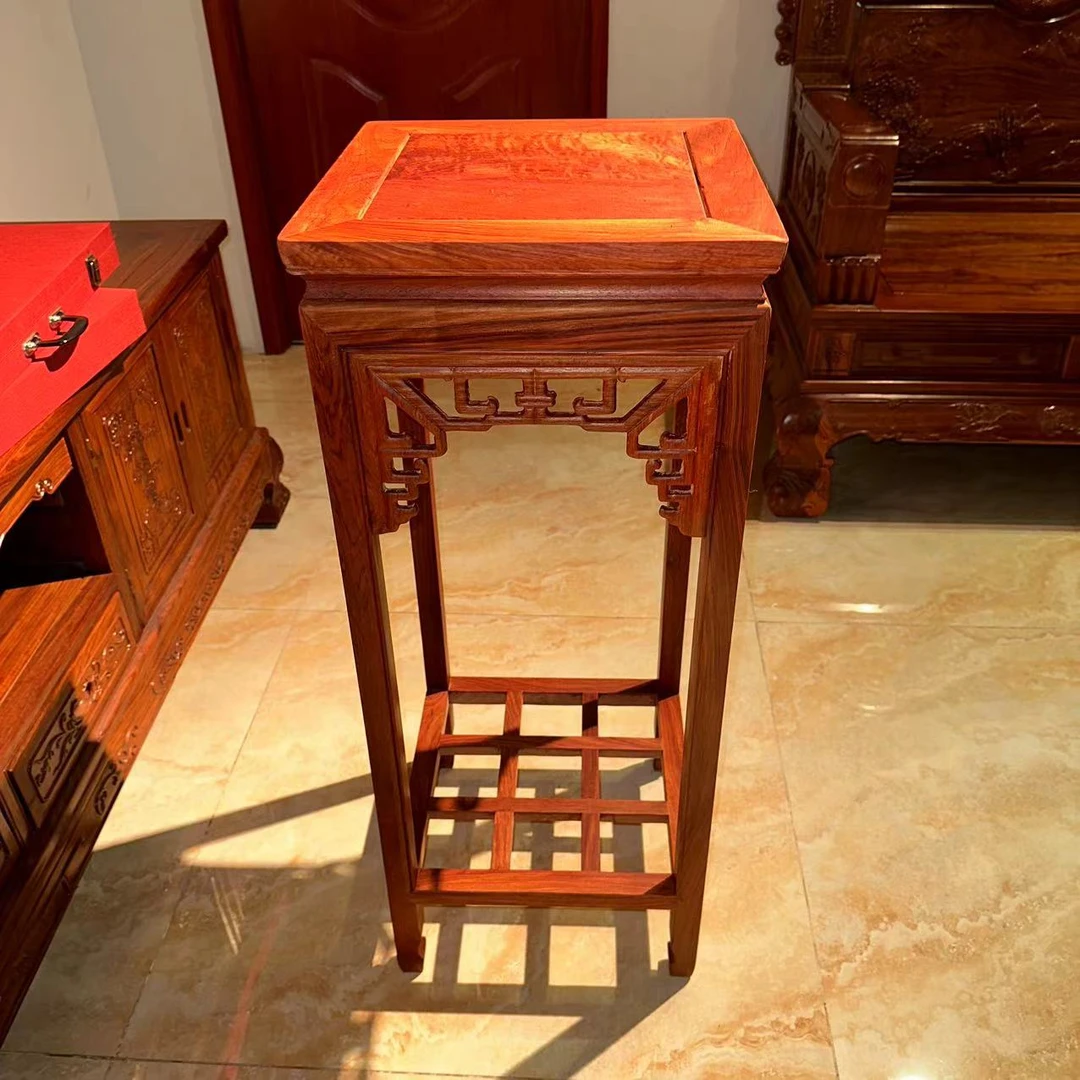 大果紫檀精品实木花架客厅落地式中式仿古家用阳台室内红木原木色