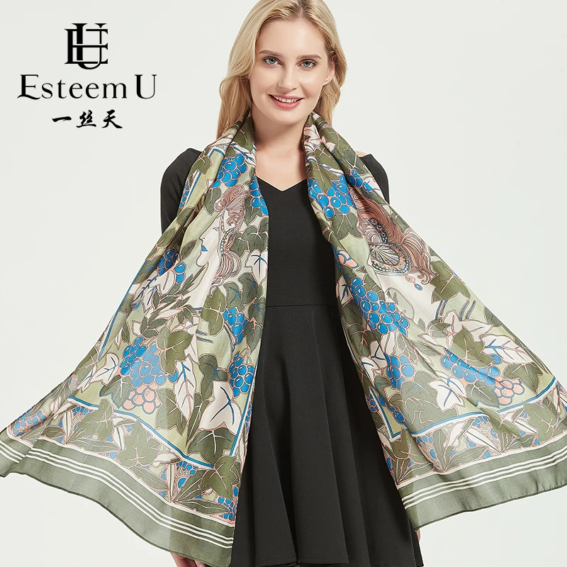 《蔓藤姑娘》真丝大长巾65x180cm人字纹丝滑软糯丝巾围巾