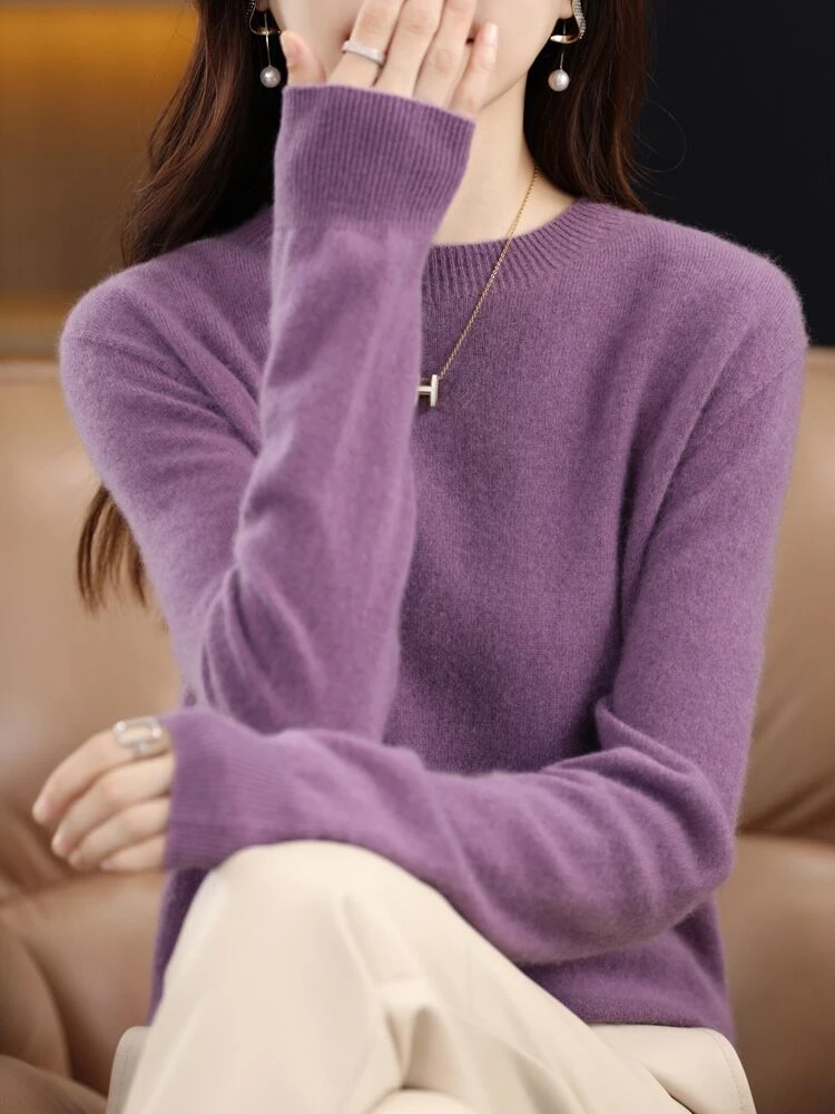 100%纯羊毛衫女无缝工艺打底一线成衣高档保暖上衣大码宽松毛衣潮