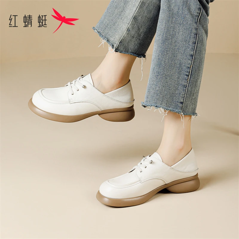 红蜻蜓白色软底乐福鞋女2025新款上班通勤软底小皮鞋简约百搭单鞋