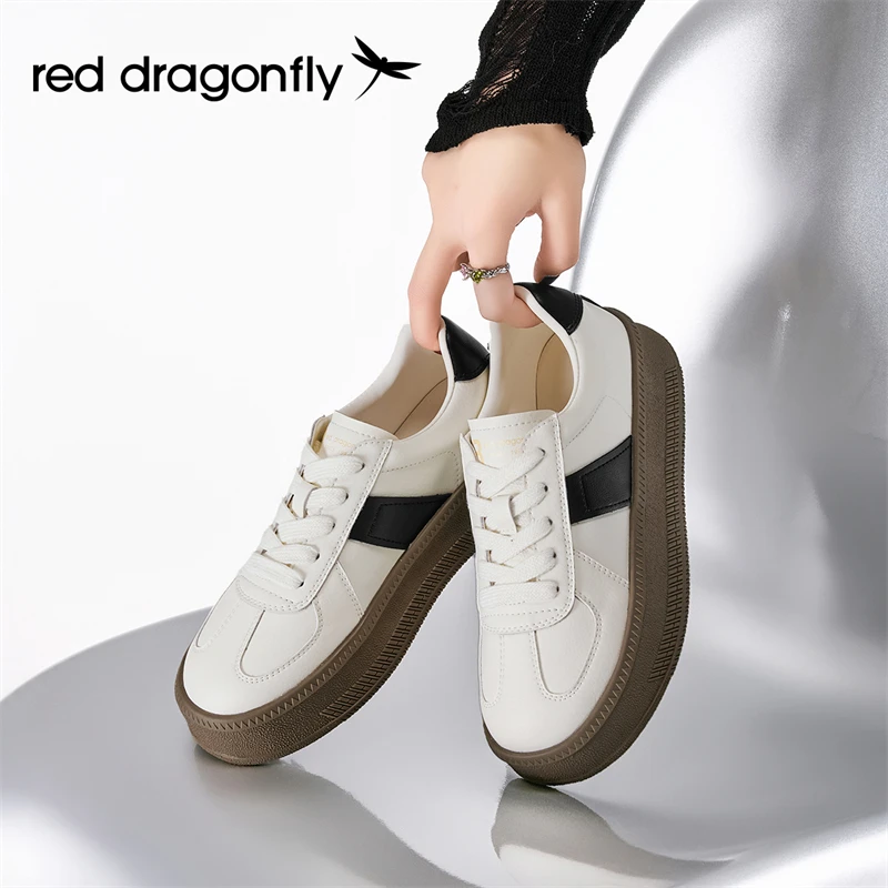 红蜻蜓厚底百搭德训鞋女2025秋季新款经典拼色小白鞋增高休闲板鞋