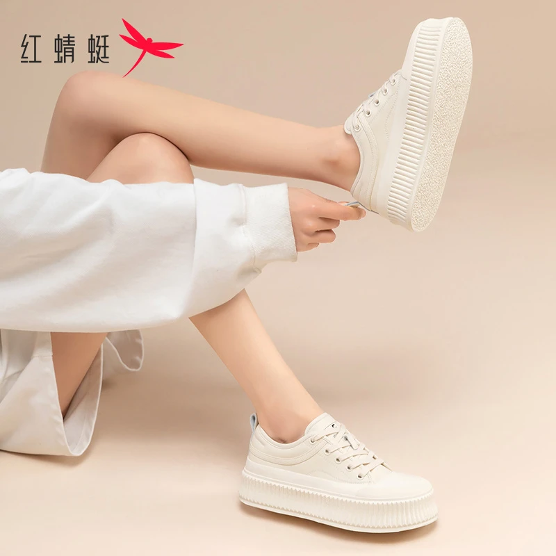 红蜻蜓春秋小白鞋女2024新款女鞋春季板鞋松糕鞋子百搭休闲饼干鞋