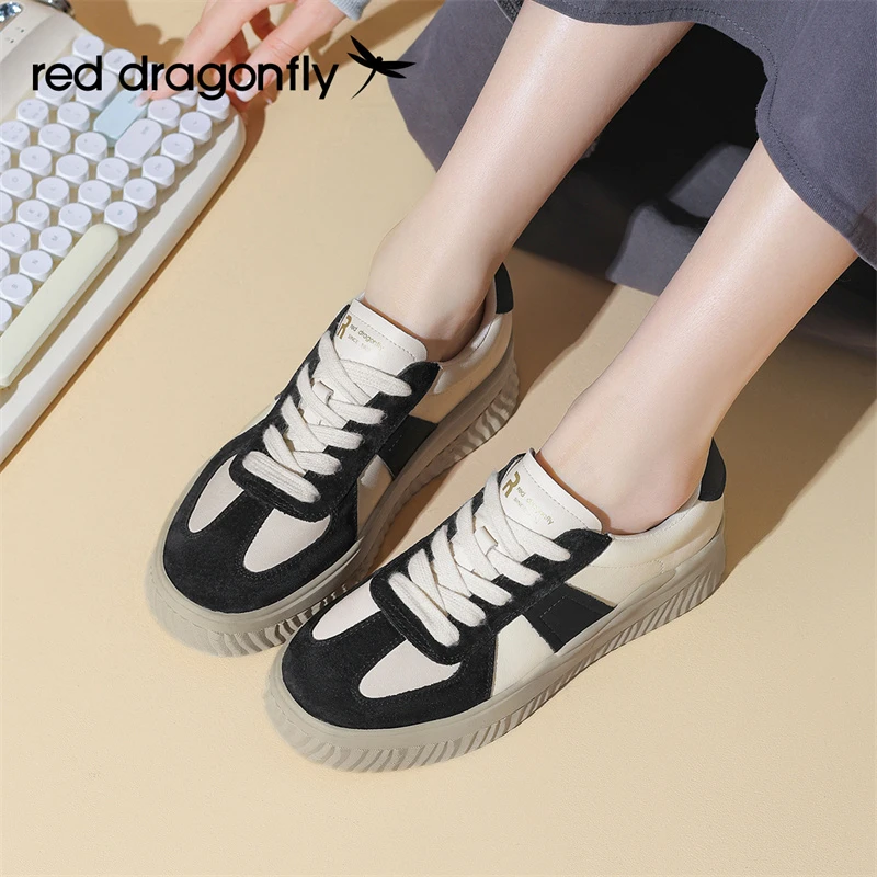 红蜻蜓小众复古德训鞋女2025秋季新款爆款女鞋小个子厚底增高板鞋